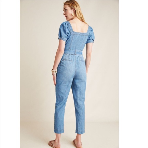 SOLD Anthropologie Square Neck Denim Jumpsuit - Picture 4 of 7